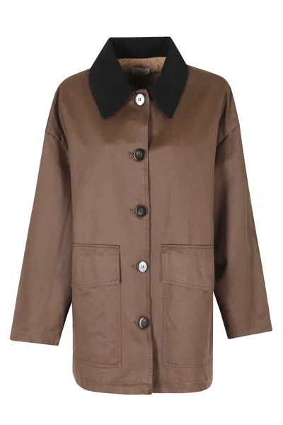 Alysi Brown Corduroy Collar Cotton Peacoat In Pink