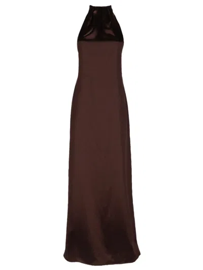 Alysi Brown Halter Neck Maxi Dress In Black