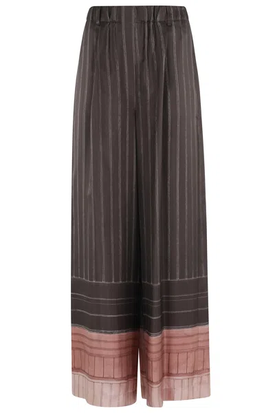 Alysi Brown Pinstripe Elastic-band Silk Wide-leg Pants In Multi