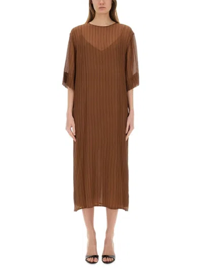 ALYSI BROWN SILK MIDI DRESS