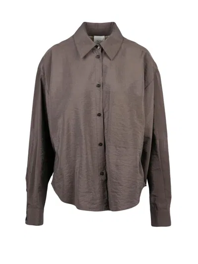 Alysi Brown Silk-blend Classic Collar Shirt In Grey