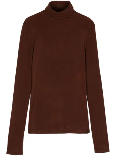 ALYSI BROWN WOOL BLEND TURTLENECK SWEATER