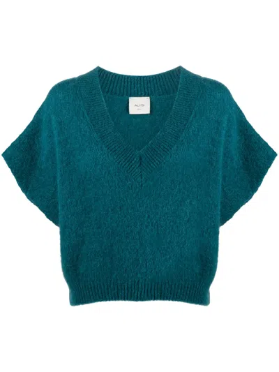 Alysi Brushed Mohair-blend Knitted T-shirt In Blue