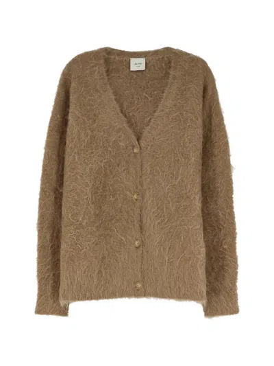 Alysi Brushed-finish V-neck Cardigan In Brown