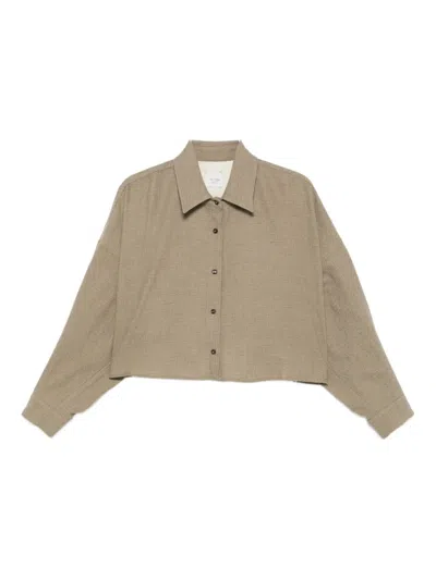 Alysi Button-up Wool Shirt In Brown