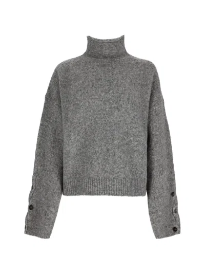 Alysi Button-detail High-neck Sweater In Grey