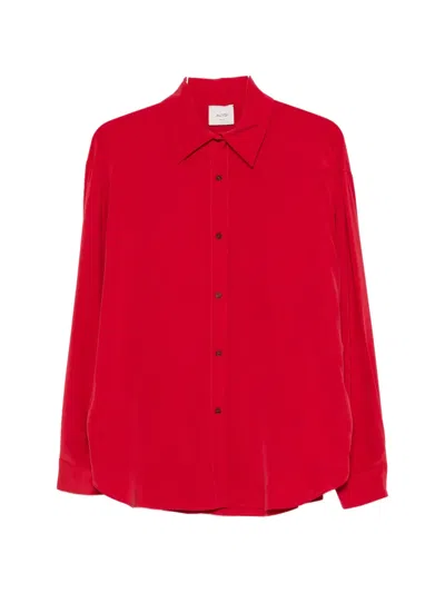 Alysi Pointed-collar Silk Shirt In Red