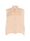 Alysi Buttoned Collarless Top In Neutral