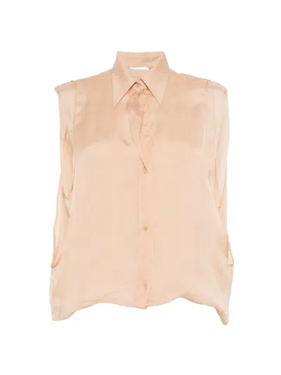 Alysi Buttoned Collarless Top In Neutral
