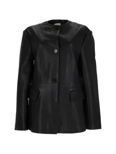 Alysi Button-fastening Leather Jacket In Black