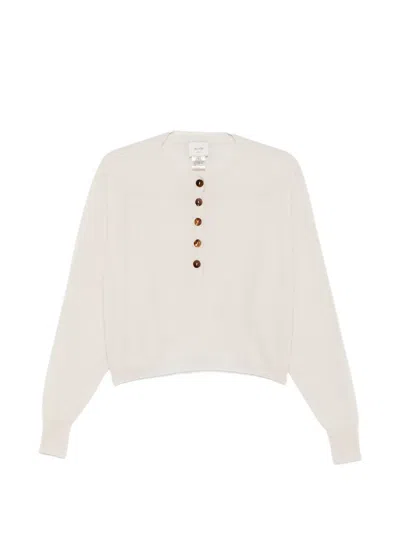 Alysi Button-placket Long-sleeve Sweater In White