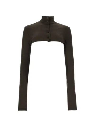 Alysi Button-up Cropped Cardigan In Brown