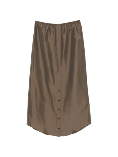 Alysi Button-up Curved-hem Skirt In Brown