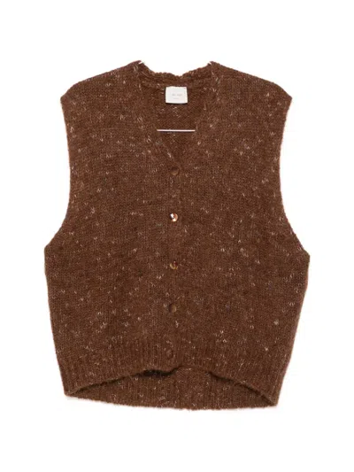 Alysi Button-up Knitted Vest In Brown