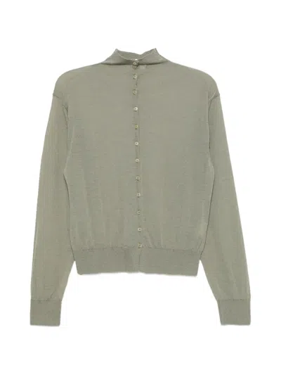 Alysi Button-up Mock-neck Cardigan In Green