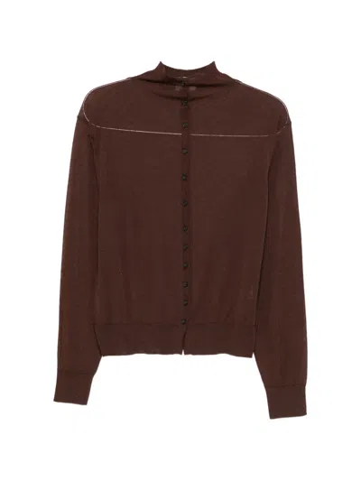 Alysi Button-up Mock-neck Cardigan In Brown