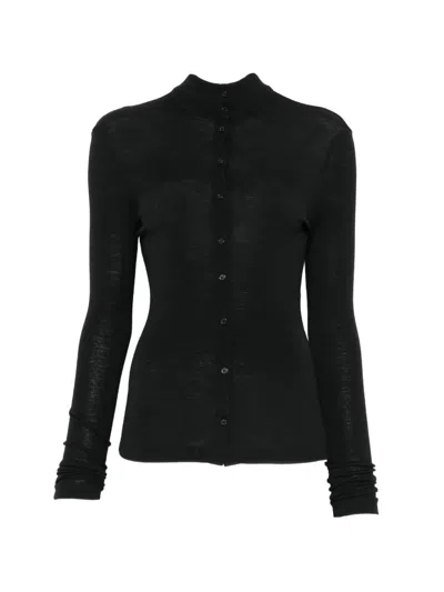 Alysi Button-up Turtleneck Sweater In Black