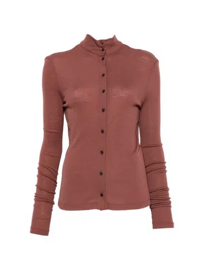 Alysi Button-up Turtle-neck Sweatshirt In Brown