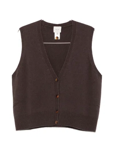 Alysi Button-up V-neck Vest In Brown