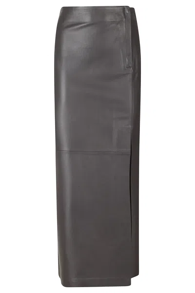 Alysi Caffè Soft Leather Side-slit Straight Midi Skirt In Grey