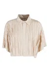 Alysi Cropped Origami-inspired Boxy Shirt With Classic Collar In Neutral