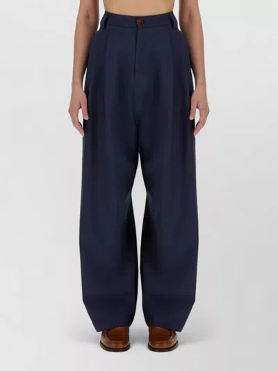 Alysi Canvas Pants Belt Loops Pleated Front In Blue
