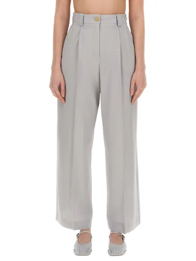 Alysi High-waist Wide-leg Trousers In White