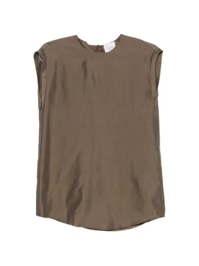 Alysi Cap-sleeve Curved-hem Top In Brown