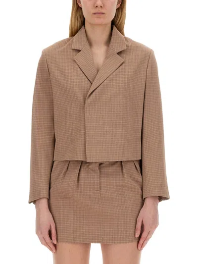 Alysi Checked Cropped Jacket In Brown