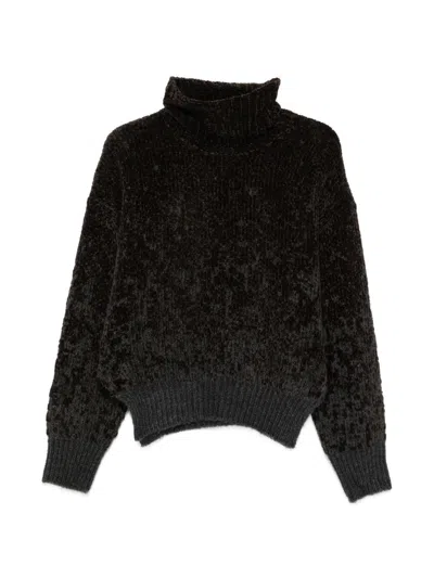 Alysi Chenille Roll Neck Sweater Long Sleeves In Black