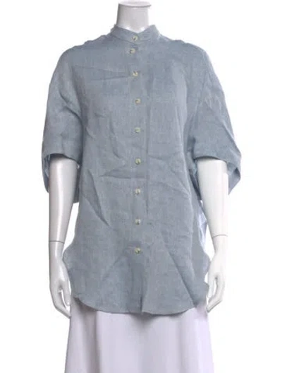 Pre-owned Alysi Chocolat Linen Button-up Top In Blue