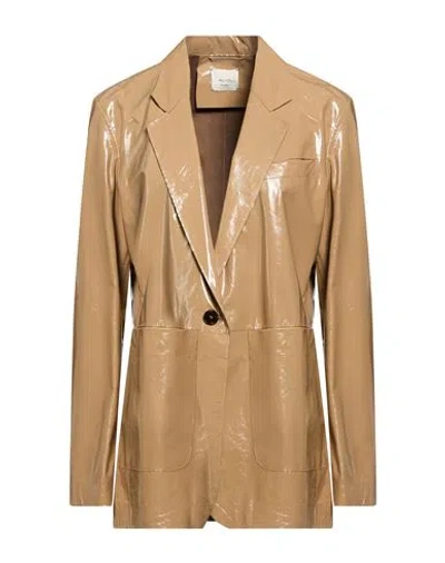 Alysi Chocolat Woman Blazer Beige Size 4 Leather In Brown