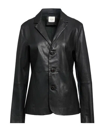 Alysi Chocolat Woman Blazer Black Size 10 Leather