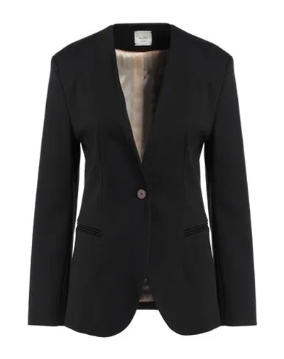 Alysi Chocolat Woman Blazer Black Size 6 Cotton, Polyamide, Elastane