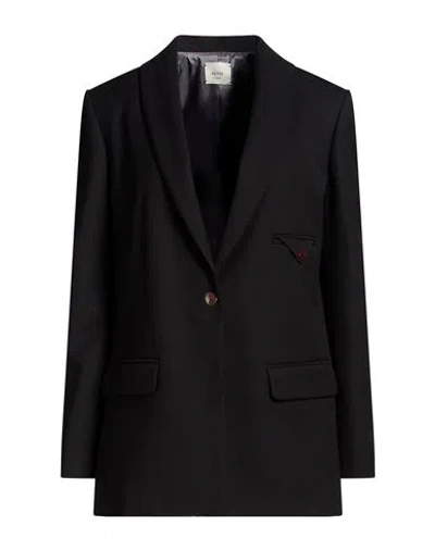 Alysi Chocolat Woman Blazer Black Size 8 Polyester, Virgin Wool