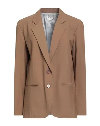 Alysi Chocolat Woman Blazer Camel Size 6 Polyester, Virgin Wool, Elastane In Brown