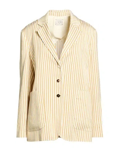 Alysi Chocolat Woman Blazer Gold Size 8 Viscose, Linen, Polyamide