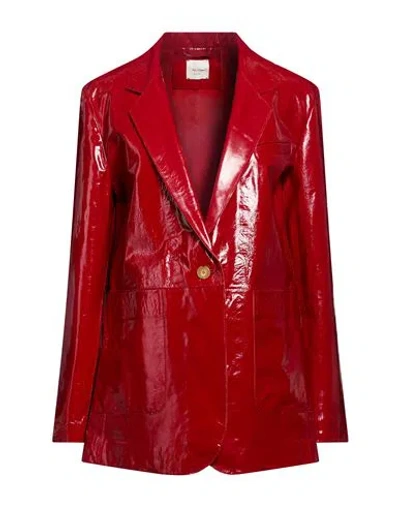 Alysi Chocolat Woman Blazer Red Size 4 Leather