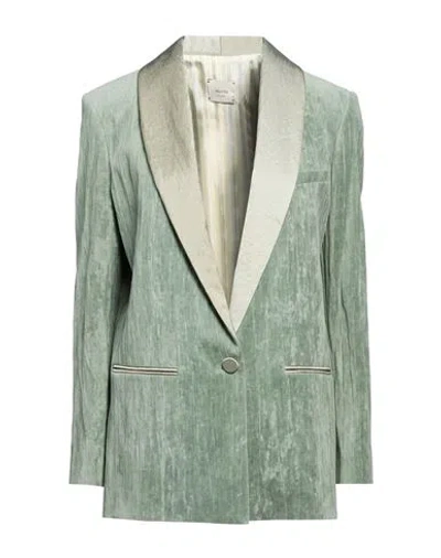 Alysi Chocolat Woman Blazer Sage Green Size 6 Cotton, Metal Fiber, Silk, Polyamide