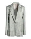 Alysi Chocolat Woman Blazer Sage Green Size 8 Linen, Viscose, Wool In Silver