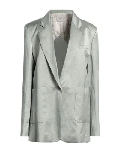 Alysi Chocolat Woman Blazer Sage Green Size 8 Linen, Viscose, Wool In Silver