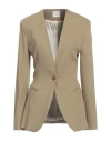 Alysi Chocolat Woman Blazer Sand Size 4 Cotton, Polyamide, Elastane