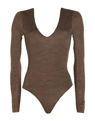Alysi Chocolat Woman Bodysuit Light Brown Size 4 Wool, Polyester
