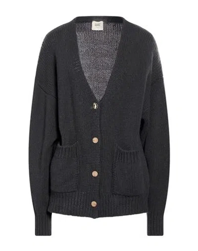 Alysi Chocolat Woman Cardigan Charcoal Size M Merino Wool, Cashmere In Gray