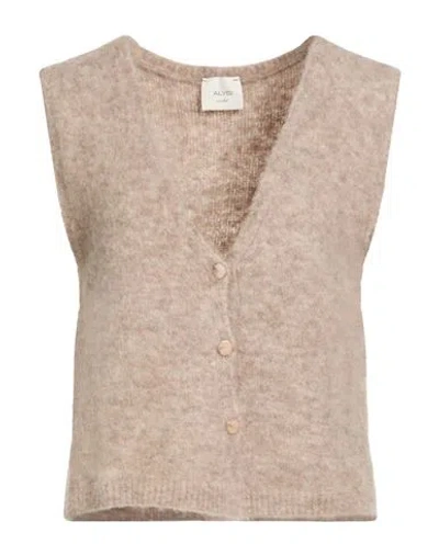 Alysi Chocolat Woman Cardigan Taupe Size M Alpaca Wool, Polyamide, Virgin Wool, Elastane In Brown