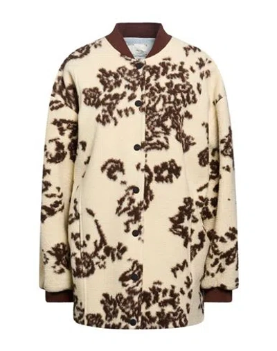 Alysi Chocolat Woman Coat Cream Size 6 Wool, Polyester In Brown