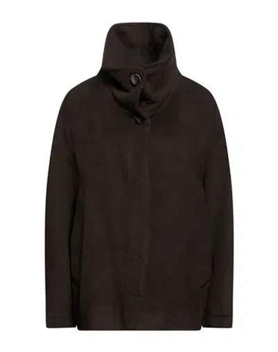 Alysi Chocolat Woman Coat Dark Brown Size 6 Virgin Wool