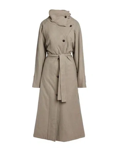 Alysi Chocolat Woman Coat Khaki Size 6 Viscose, Wool, Polyester, Elastane In Sand