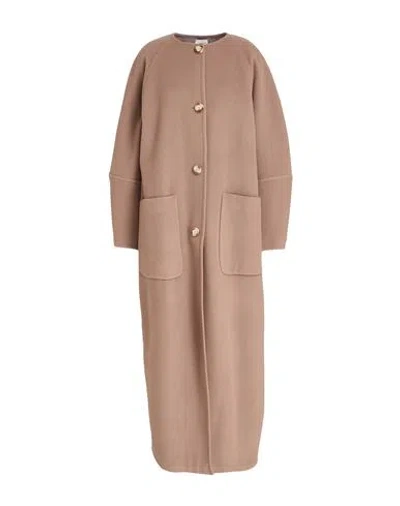 Alysi Chocolat Woman Coat Light Brown Size 4 Virgin Wool, Viscose, Polyester In Neutral