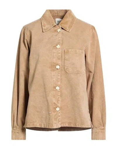 Alysi Chocolat Woman Denim Shirt Sand Size L Cotton In Brown